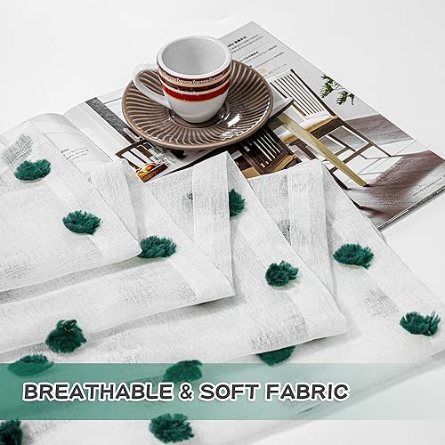 Image of MYSKY HOME Hunter Green Pom Pom Curtain for Kitchen Window 54 Inch 2 Pieces