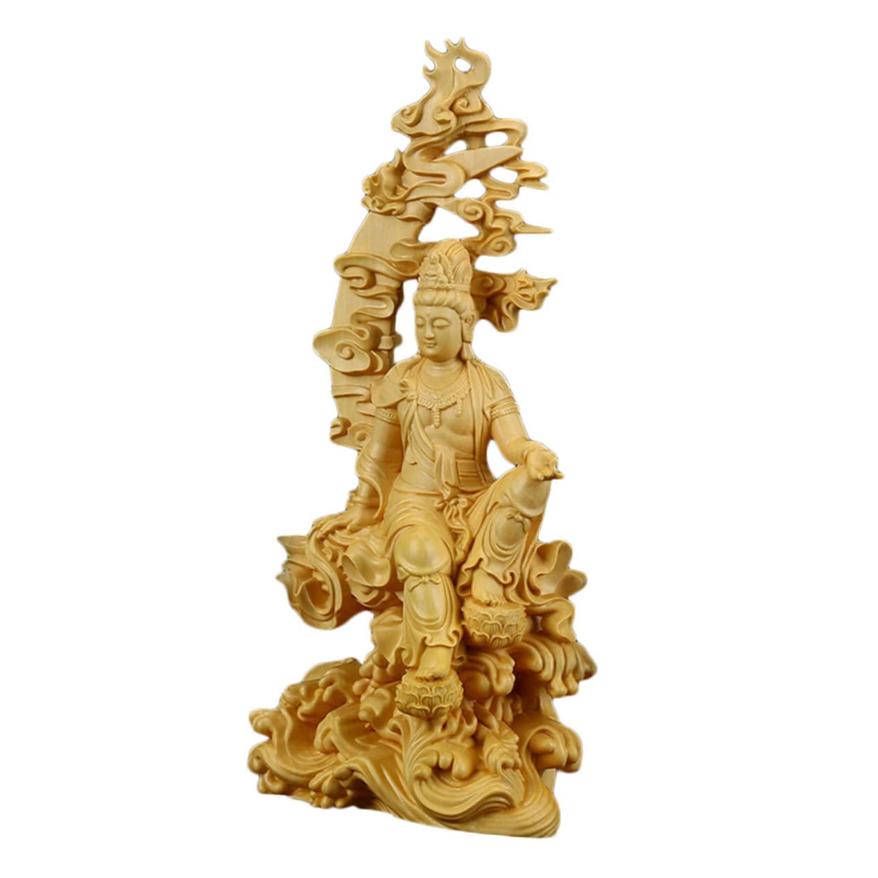 Statue de Guanyin bois sculpté main décoration zen bureau khakie