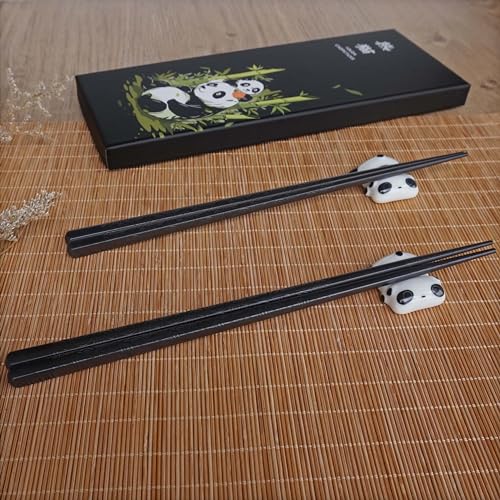 Miniatura 2 de Palillos Reutilizables De Fibra De Vidrio Con Soporte, Juego De Regalo Chino, Utensilios De Aleación Aptos Para Lavavajillas Soporte De Cerámica Para Panda 2 Pares