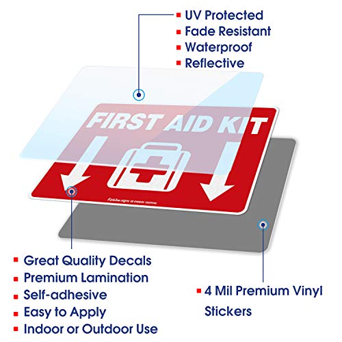 First Aid Kit Sticker, First Aid Kit Sticker Decal For Home, Schools And Business, 2 Pack, 10 X 7 Inch Self-Adhesive Vinyl Decal Stickers, Reflective, Uv Protected, Waterproof #TOP2