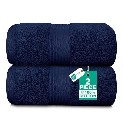 Luxury Set of 2 Jumbo Bath Sheets - Zero Twist 100x150 cm Extra Large Sheet, 100% Pure Thick Cotton - Fluffy, Super Soft, Quick Dry & Highly Absorbent Hotel Quality Bathroom Towel 580 GSM | Navy