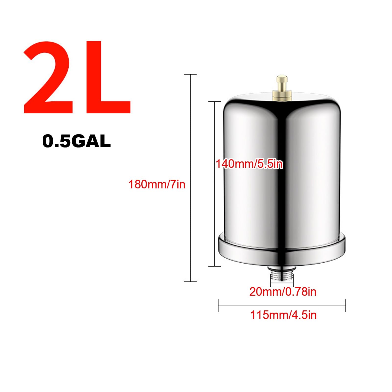 Vaso Espansione da 2 Litri, in Acciaio Inox 304, Serbatoio a Pressione, per Tutti I Tipi di Pompe di Sovralimentazione Autoadescanti Completamente Automatiche