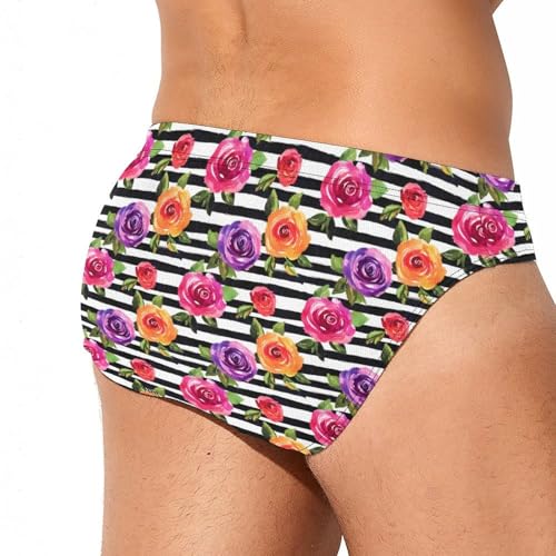 Cute Spring Floral and Stripes Watercolor Mens Swim Briefs Quick Dry Triangle Trunks Swimsuit Swimming Bikini Swimwear3