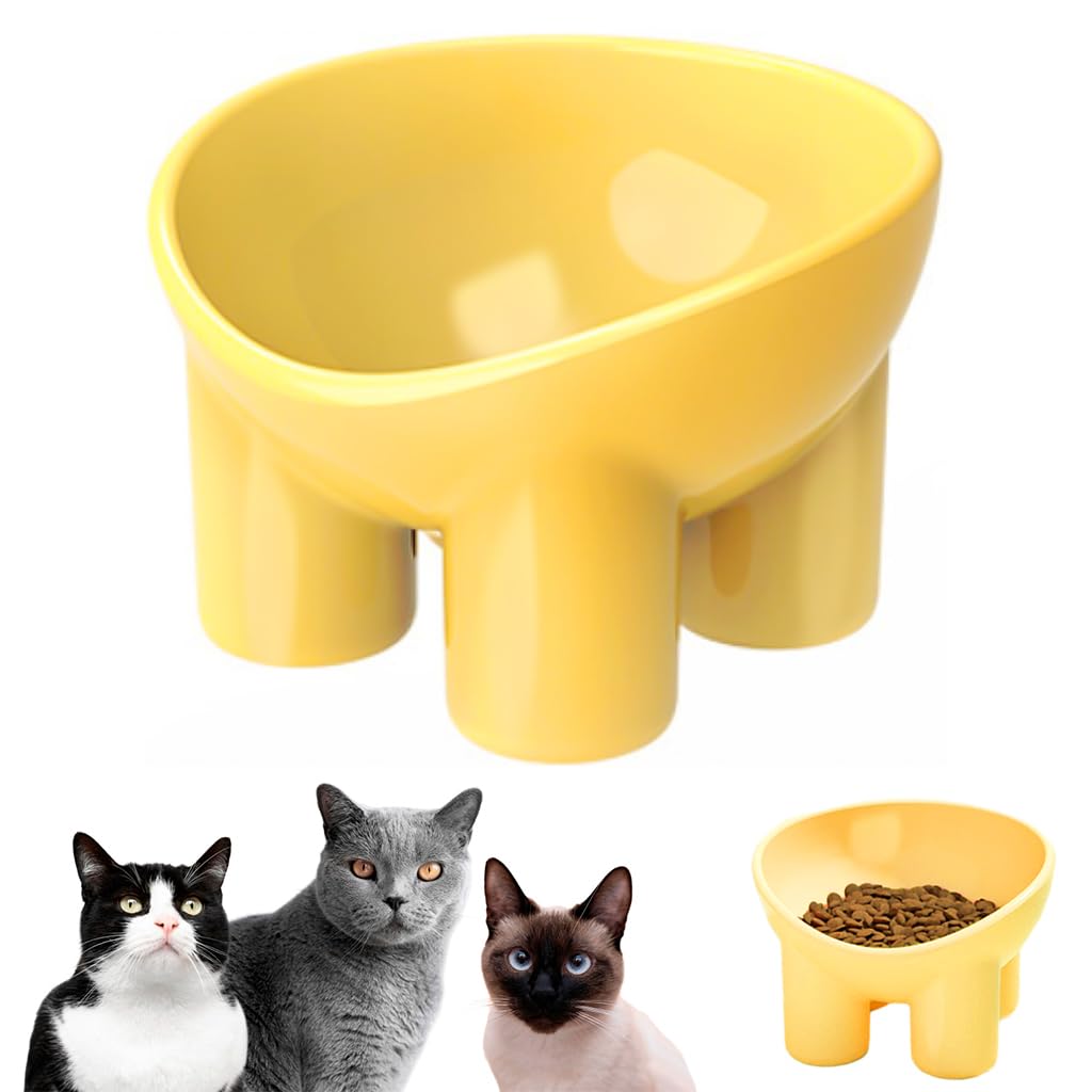 Qpets Elevated Cat Bowl,Cat Feeding Bowl Shallow Food Bowl For Cats Round Tilted Cat Food Bowls,Healthy Cat Bowl For Persian Cat Tipping Over Plastic Cat Feeding Bowl (Yellow,13.9 Cm X 13.8 Cm X 9 Cm) (B0CL4T688P) Amazon Price History, Amazon Price Tracker