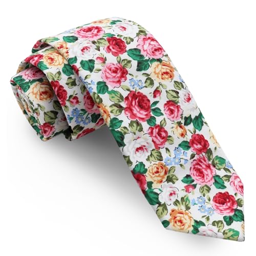 Image of Luckyvestir Ties for Men, Sage Green Cotton Floral Tie 2.76 inch Flower Printed Men's Neckties for Wedding /Groomsmen /Suit /Party