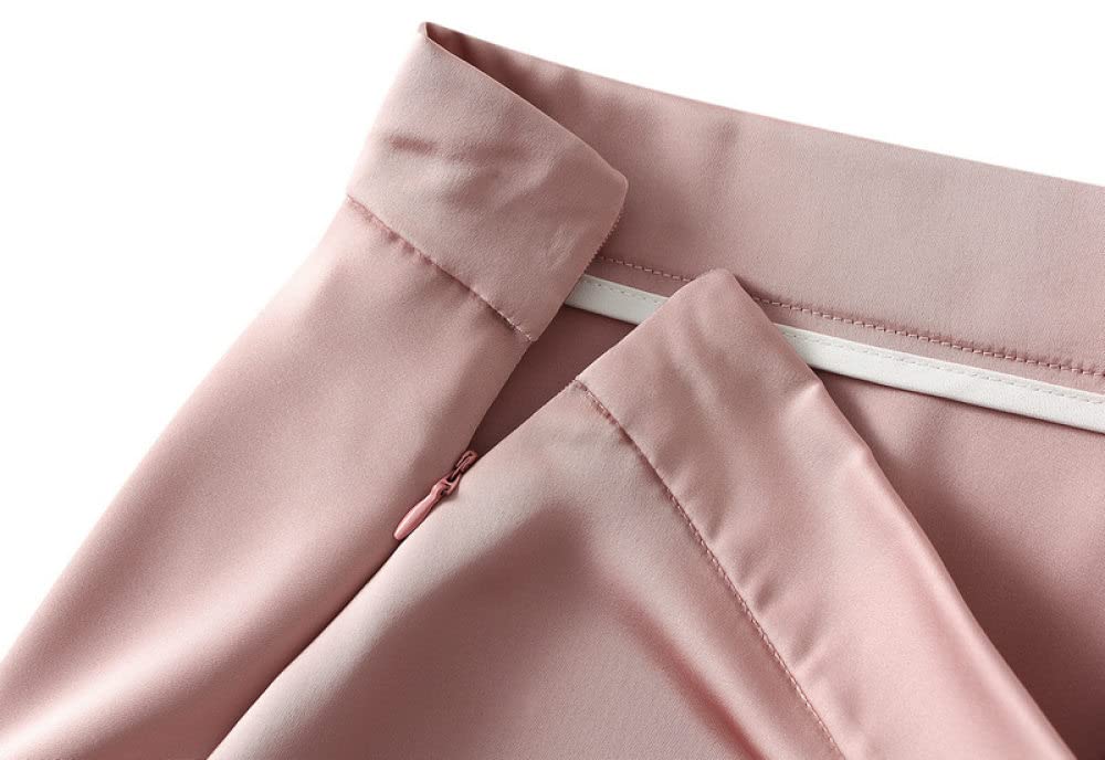 OZEO Röcke Damen,Damen Satin Midirock Rosa Hohe Taille Glänzend Faltenrock Mit Reißverschluss Sommer A-Linie Swing Gerafft Einfarbig Mode Lange Röcke Für Mädchen Damen,M