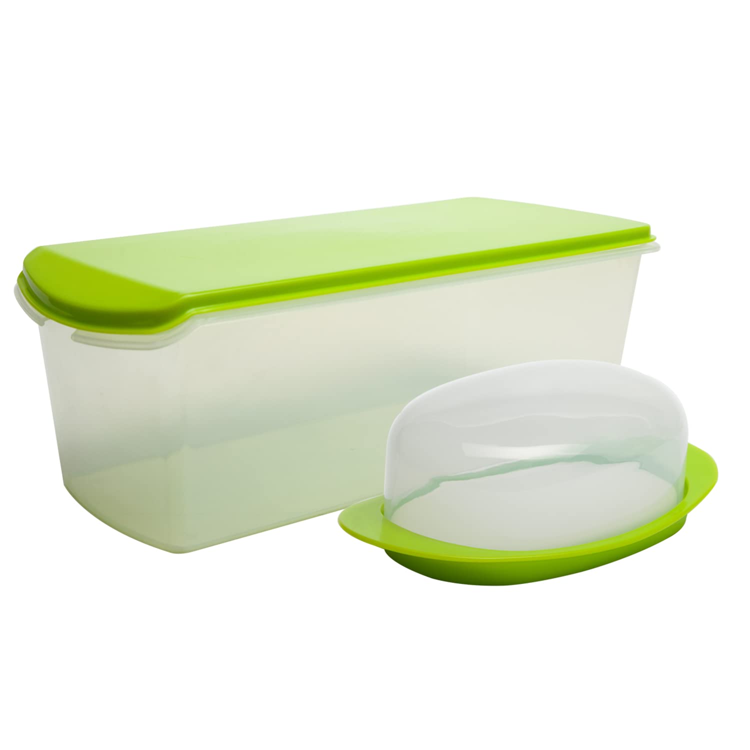 Gluman Big Bread Box with Butter Dish Container | Bread Box And Butter Dish Combo | 100% Food Grade | Dishwasher Safe | Freezer Safe | Recyclable | Reusable (Green)