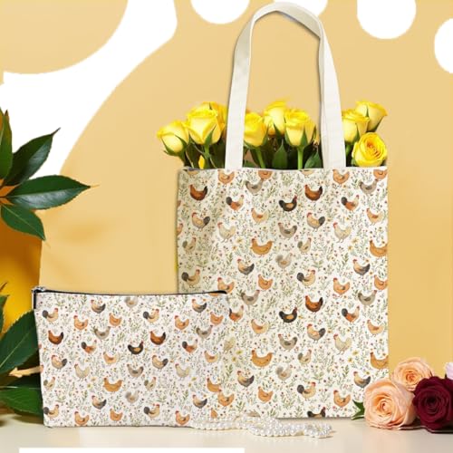 Dog Dinosaur Whale Shark Butterfly Mushroom Chicken Corgi Cat Gifts Canvas Tote Bag Makeup Bag for Women Birthday4