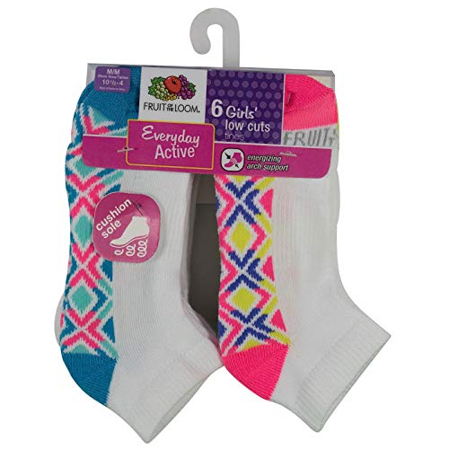 Fruit of the Loom Girls' 6 Pack Low Cut Socks ((Shoe Size: 10.5-4), White/Grey Assorted)2