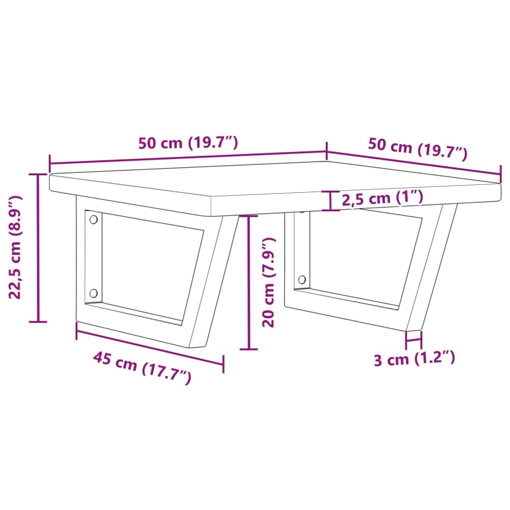 Piano per lavabo in legno di rovere massiccio con supporto in acciaio, 50 x 50 cm, trapezoidale, portata fino a 100 kg, soluzione salvaspazio per lavabo e WC degli ospiti, facile da montare
