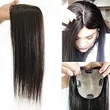 QDHJHH Long Silk Base Human Hair Topper Clip in 5x5 Virgin Straight Hair Topper Hairpieces 100% Real Human Hair Topper 12x13cm (18inch, Natural color)