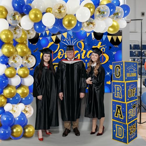 Image of Graduation Decorations Class of 2024 Blue and Gold Graduation Party Supplies Balloon Arch Kit Balloon Boxes Grad Banner for High School College Graduation Party Decor