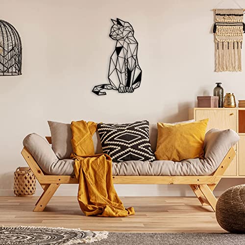 Art Mural en métal de Chat : une silhouette noire géométrique - 6