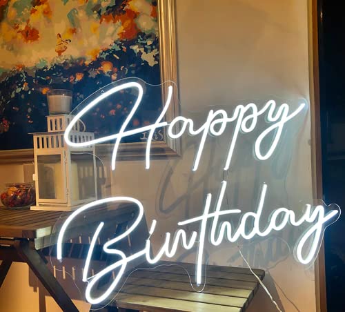 Happy Birthday Neon Sign Custom Party Neon Sign Wall Backdrop Decor Neon Sign Bedroom Bachelorette Party Birthday Favors, Birthday Party etc Party Cool White, 28.3x21.3 inches