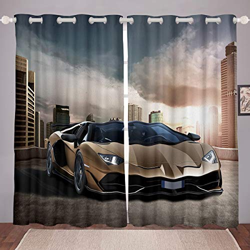 Race Car Curtains Sports Car Window Curtains for Bedroom Living Room for Kids Boys Girls Galaxy Cool Speed Racing Car Design Window Drapes Automobile Style Window Treatments W46*L72