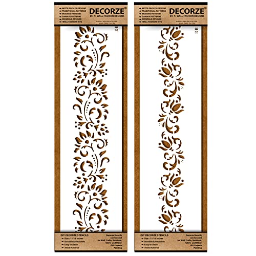 Image of Border Stencils for DIY Home Decor | Floral, Pattern & Wall Border Stencils for Painting Furniture & Art Projects DB-41-42