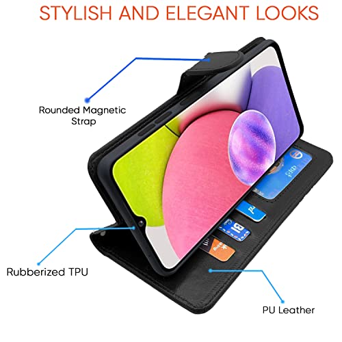Image of Pikkme Samsung Galaxy A03s Flip Case Leather Finish | Inside TPU with Card Pockets | Wallet Stand and Shock Proof | Magnetic Closing | Complete Protection Flip Cover for Samsung Galaxy A03s (Black)