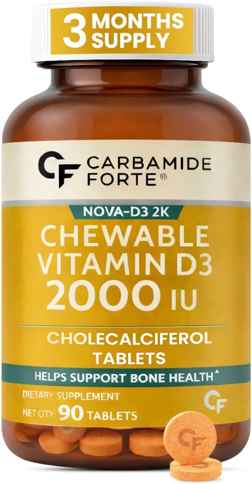 Carbamide Forte Vitamin D3 2000IU | Vitamin D Tablets for Bone & Immune Health | D3 supplement -Cholecalciferol | Vitamin D3 Tablets for Women & Men | Raspberry Flavour - 90 Tablets