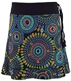 GURU-SHOP, Mini Falda Bordada, Falda Boho Chic, Mandala Retro, Negro/Azul, Algodón, Tamaño:L/XL (42), Faldas Cortas