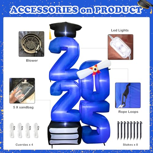 6.0 FT Inflatable Graduation Decorations Class of 2025 - Blow Up 2025 Light Up Marquee Numbers - Yard Sign for Congrats Graduation Party Decorations College High School Kindergarten Preschool