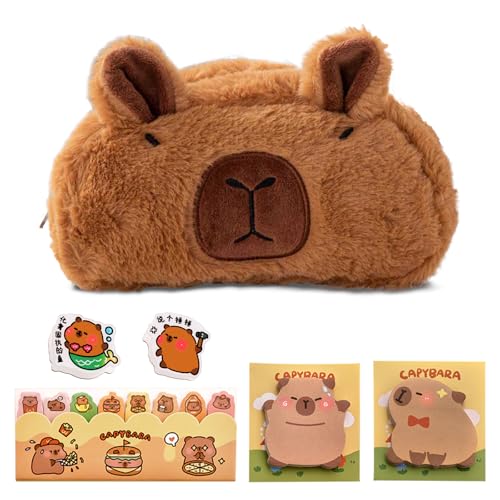 FOSDICK Estuche Capibara, Kawaii Estuches, Capibara Peluche Pencil Case, Capybara Peluche Cartucheras Escolares, Cartuchera Capibara Papeleria Posits Clip, Estuche Escolar Regalo Mujer Niñas