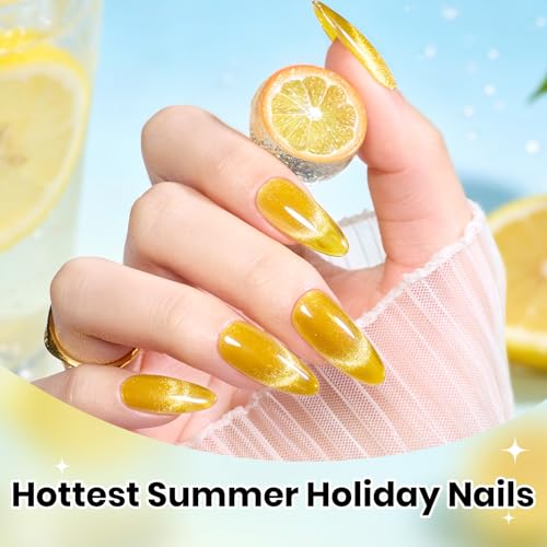 Image of Beetles Yellow Gel Nail Polish Set - Sunshine Lemonade 6 Colors Bright & Cream Yellow Glitter Gel Polish, Soak Off UV Nails Salon DIY at Home Summer Gift for Women