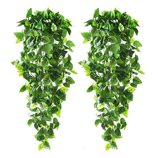 CEWOR 2pcs Fake Hanging Plants 3.6ft Fake Ivy Vine Artificial Ivy Leaves for Wedding Wall House Room Patio Indoor Outdoor Home Shelf Office Decor (No Baskets)