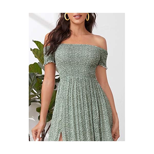 Floerns-Womens-Boho-Floral-Print-Off-Shoulder-Split-Long-A-Line-Dress Floerns Women's Boho Floral Print Off Shoulder Split Long A Line Dress A Green S