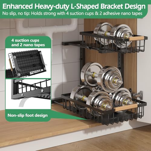 ADRIMER Under Sink Organizer, Pull Out Kitchen Organizers and Storage, 2 Tier Slide Out Bathroom Cabinet Organizers and Storage Height Adjustable Durable Metal, Black by ADRIMER - Image 2