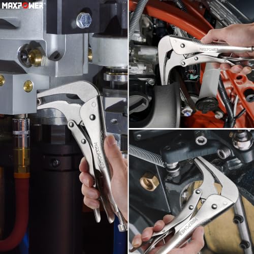Image of MAXPOWER 10-inch 90 degree Offset Long Nose Locking Pliers, 3 inch Jaw Opens | Serrated Long Jaws Locking Pliers for Tight Spaces