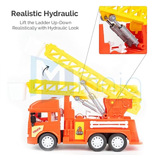 Image of Toy Truck Diecast Cars Truck with Light and Sound Pull Back Vehicles Toy Trucks for Kids ?Colors as Per Stock? (Fire Ladder Truck)