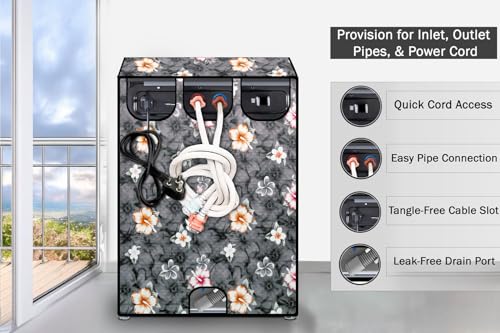 Image of Stylista PVC Washing Machine Cover Compatible for 6.5 KG Fully-Automatic Top Load TL- RDW 6.5 kg Aqua, Floral Pattern Multi Grey