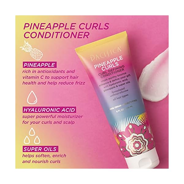 Pacifica Beauty, Pineapple Curls Defining Natural Conditioner, For Curly, Coily and Textured Hair Types, Pineapple Scent, Sulfate Free and Silicone Free, 100% Vegan and Cruelty Free