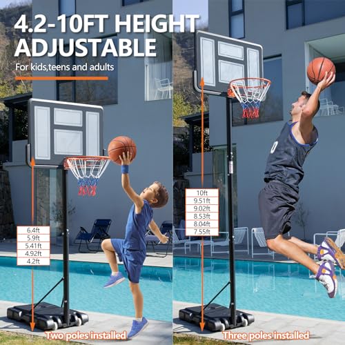 Sweetcrispy Outdoor Portable Basketball Hoop Goal Court System 4.2-10Ft Adjustable Height 44 Inch Shatterproof Backboard Fillable Base With 2 Wheels For Kids Youth And Adults In Backyard Driveway thumb #4