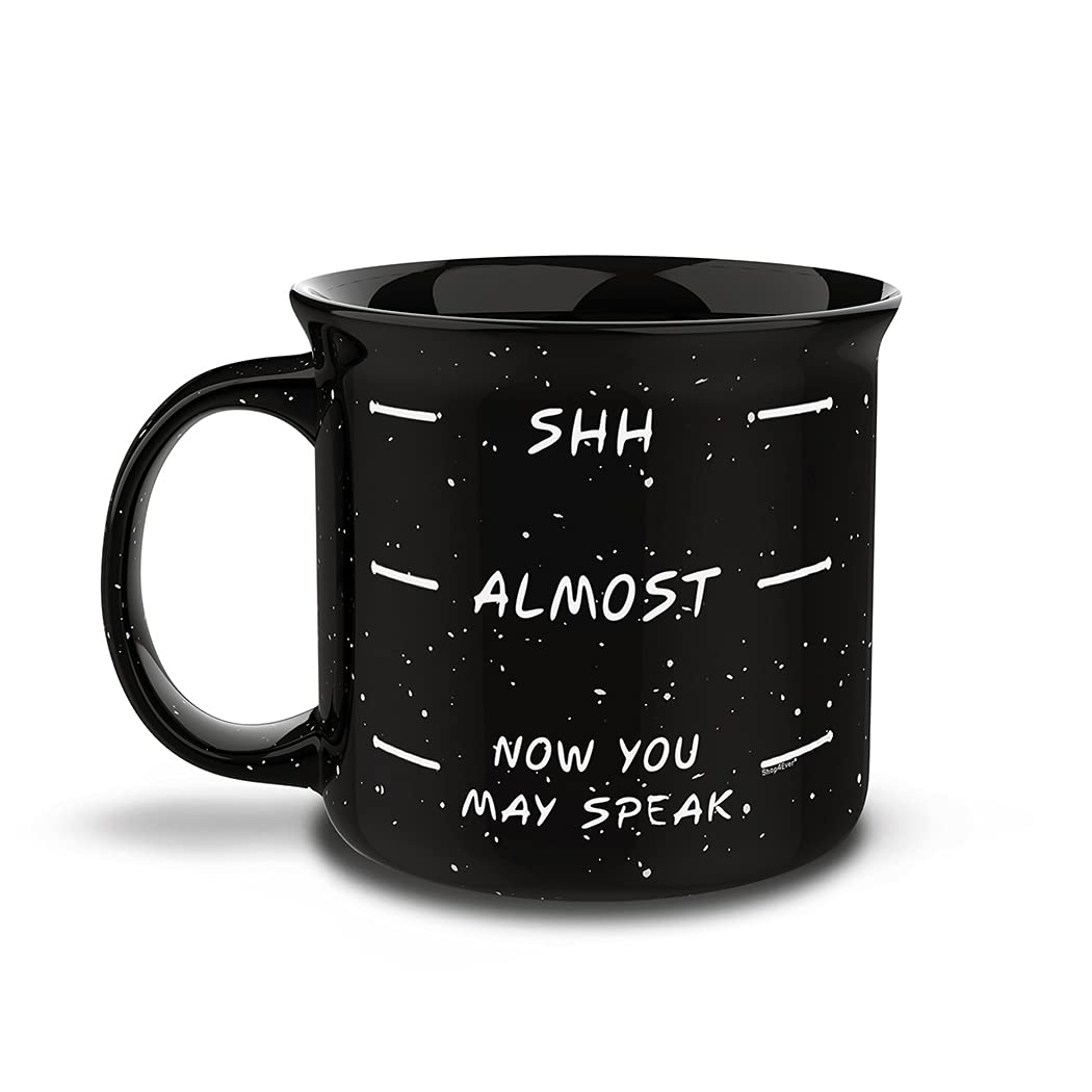 shop4ever Shh Almost Now You May Speak Novelty Campfire Speckled Ceramic Coffee Mug Tea Cup, Funny Saying Gift 15 oz. (Black)
