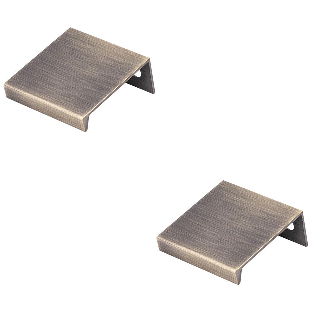 2 Pack - Square Edge Finger Pull Handle - Antique Brass 40mm - Slim Cupboard Drawer