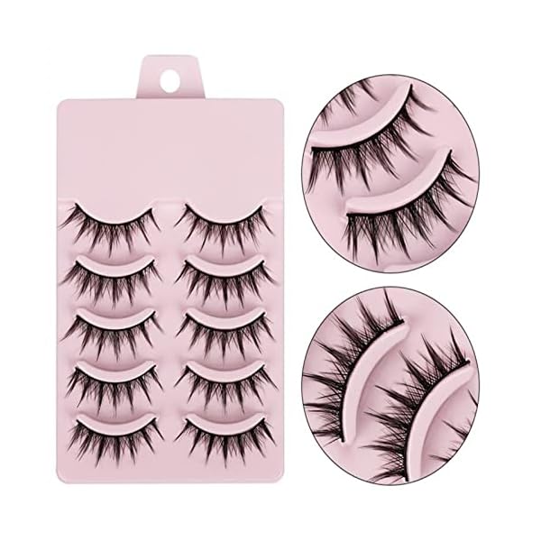 Natürliche Falsche Wimpern,Manga Lashes mit klarem Band Spiky Wispy Wimpern natürlicher Look 5 Paar wiederverwendbar… – Bild 3