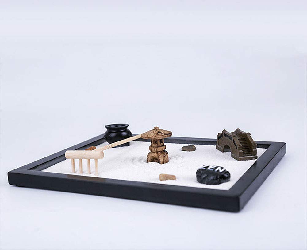 MagikTabletop Mini Meditation Zen Garden w/Pavilion Statue Rock Venues Rake Sand Base Multi