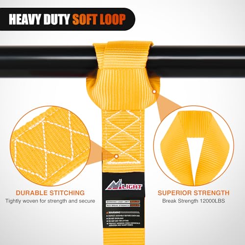 Image of Nilight Soft Loop 1.7 inchx17 inch Motorcycle Tie Down Straps Heavy Duty 12000Lbs Max Break Strength for Securing ATV UTV Kayak Moving Cargo (8PK-Yellow)