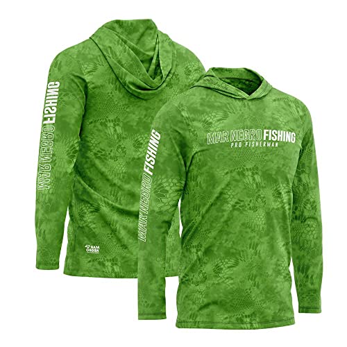 Camisa Sublimada com Capuz Proteção Solar Uv Preto Green - Mar Negro Gg