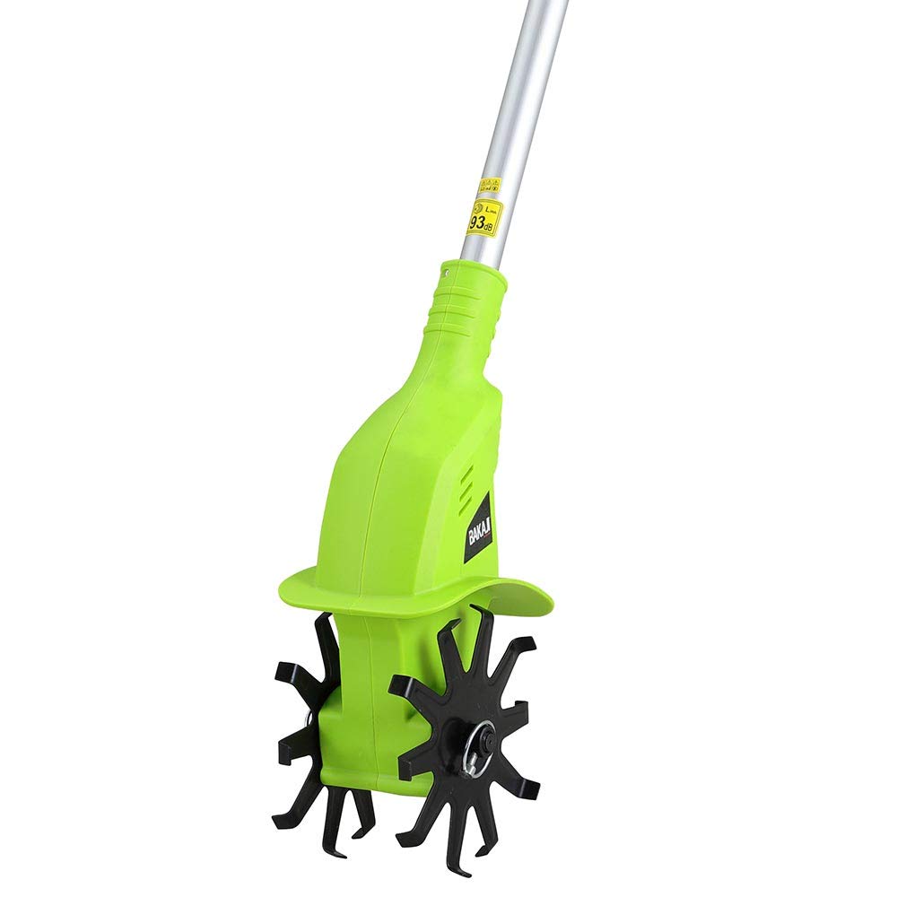 BAKAJI Elektryczna motyka ogrodowa 20 V 4000 mAh z 2 ostrzami 15 cm, szerokość robocza 10 cm, prędkość 250 obr./min, ergonomiczny uchwyt, do uprawy ogrodu