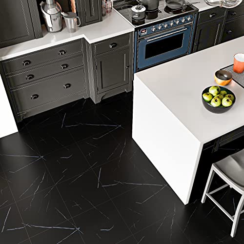 Veelike 12''X12'' Vinyl Floor Tiles Peel And Stick Black Marble Flooring Tiles Self Adhesive Waterproof Floor Vinyl Sticker Tiles Decorative For Bedroom Bathroom Kitchen Walls Basement 24 Pack #TOP4