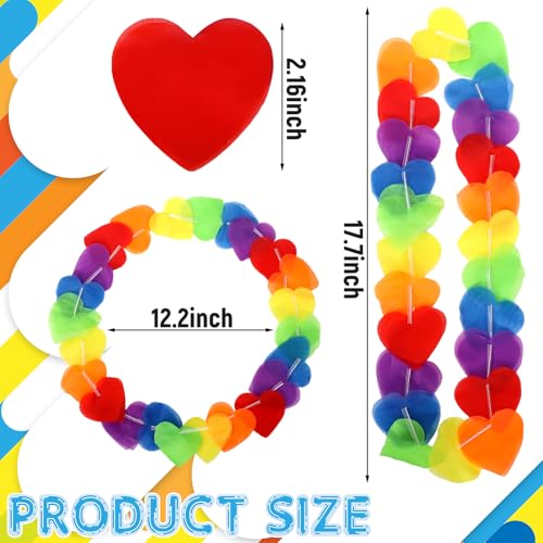 Image of HunnmingRe 100 Pcs Rainbow LGBT Pride Accessories Rainbow Heart Banner Leis Progress Garland LGBTQ Gay Neck Loop Pride Month Floral Decorations for Parade Tropical Hawaiian Luau Party Decorations