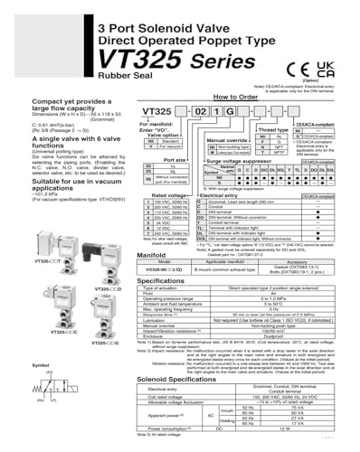 Électrovanne à 3 ports VT325 valve de commande pneumatique