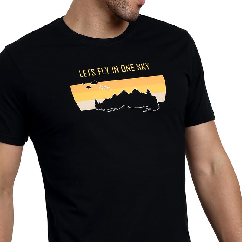 Image of ONE SKY Round Neck T Shirts for Men, Versatile Mens Wear, Mountain Print Round Neck Gents T-Shirt, Breathable, Pure Cotton Fabric, Relaxed Fit, Stylish & Durable, Easy to Care, Gift for Men