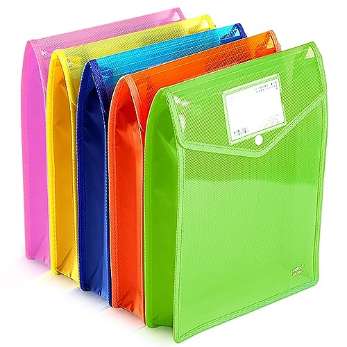 Lot de 6 pochettes en plastique A4 avec bouton-pression et poche, format lettre, en plastique transparent, organiseur de documents pour l'école, la maison, le travail Lot de 6 pochettes en plastique A4 avec bouton-pression et poche, format lettre, en plastique transparent, organiseur de documents pour l'école, la maison, le travail
