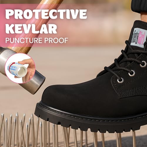 Image of Safety Girl Women's Work Boots | Water Resistant Leather Work Boots for Women | Oil & Slip-Resistant Black, Steel Toe for Women | Premium Nubuck Leather | Lightweight and Comfortable | Black Leather - 9W