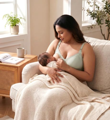 Image of Women's Maternity Feeding Bra, Front Open Snap Button Nursing Bra, Adjustable Shoulder Straps, Wirefree Full Coverage, Soft Non-Padded Breastfeeding Bra for Pregnancy & Lactation