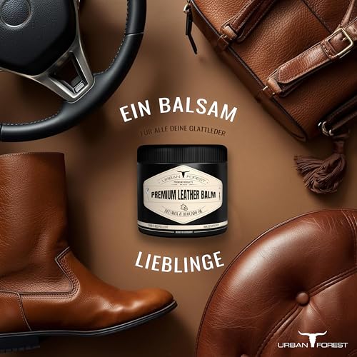 URBAN FOREST Lederpflege mit Bienenwachs & Avocado-Öl 500ml für Auto Sofa Couch Möbel Jacke Motorradbekleidung Handtaschen Ledercouch Schuhe Sattel für Pferde Lederfett - Premium Leder Balsam