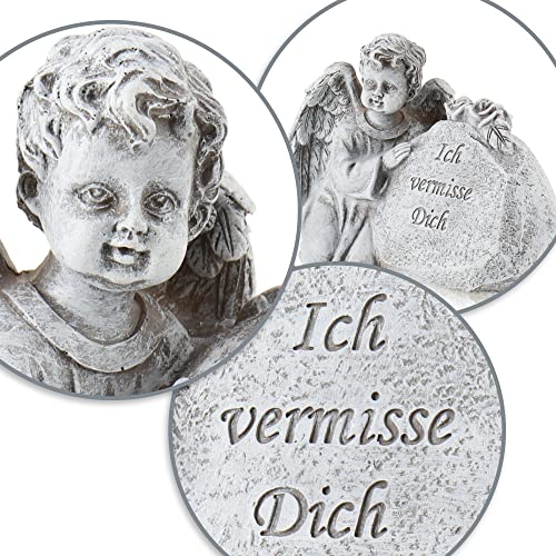 com-four® grave decoration angel, memorial stone with roses and inscription, weatherproof grave decoration - Image 4